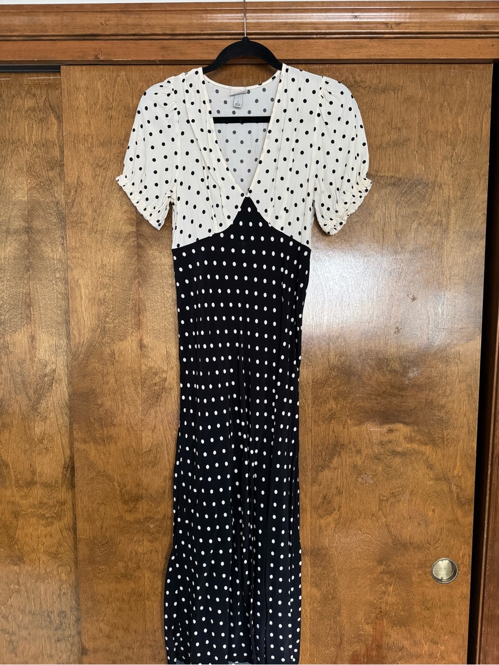 a new day Black and White Polka Dot Midi Dress